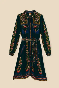 FARM Rio  BLACK TOUCAN GARDEN MIDI DRESS