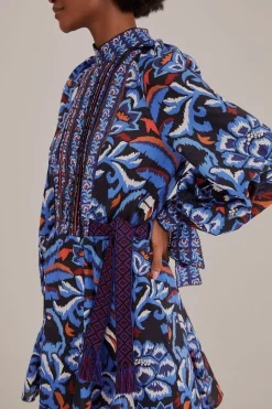 FARM Rio  BLACK TOUCANS SCARF LONG SLEEVE MINI DRESS