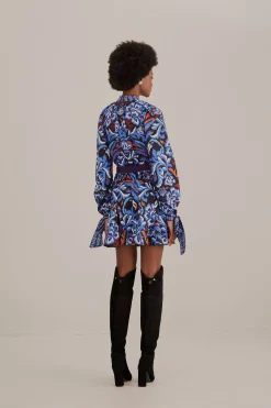 FARM Rio  BLACK TOUCANS SCARF LONG SLEEVE MINI DRESS