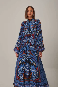 FARM Rio  BLACK TOUCANS SCARF LONG SLEEVE MAXI DRESS