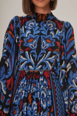 FARM Rio BLACK TOUCANS SCARF LONG SLEEVE MAXI DRESS