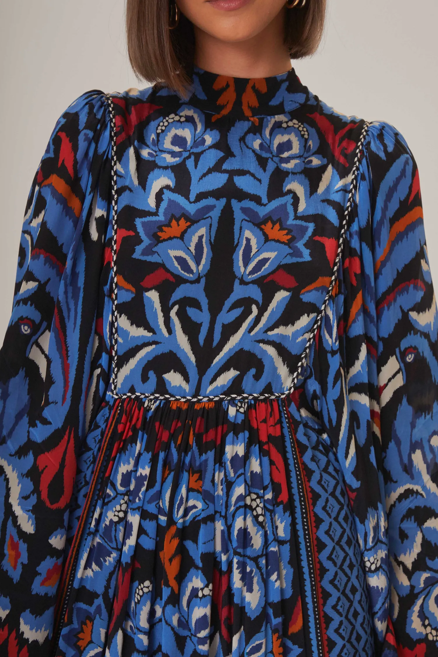 FARM Rio BLACK TOUCANS SCARF LONG SLEEVE MAXI DRESS