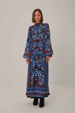 FARM Rio BLACK TOUCANS SCARF LONG SLEEVE MAXI DRESS
