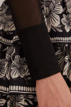 FARM Rio  BLACK TULLE LONG SLEEVE BLOUSE