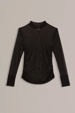 FARM Rio  BLACK TULLE LONG SLEEVE BLOUSE