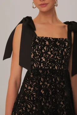 FARM Rio BLACK VELVET LACE SLEEVELESS MAXI DRESS