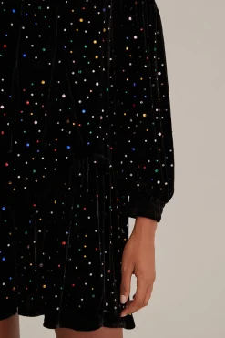 FARM Rio BLACK VELVET LONG SLEEVE MINI DRESS
