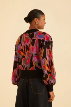 FARM Rio  BLACK WILD HORSES FRINGE SWEATER