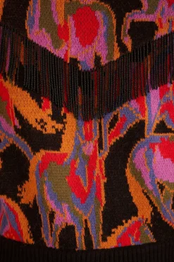 FARM Rio  BLACK WILD HORSES FRINGE SWEATER