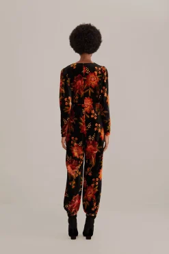 FARM Rio BLACK WINTER BLOOM V NECK JUMPSUIT