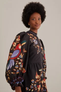 FARM Rio BLACK WINTER GARDEN LONG SLEEVE MAXI DRESS