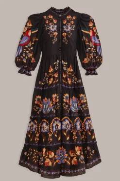 FARM Rio BLACK WINTER GARDEN LONG SLEEVE MAXI DRESS