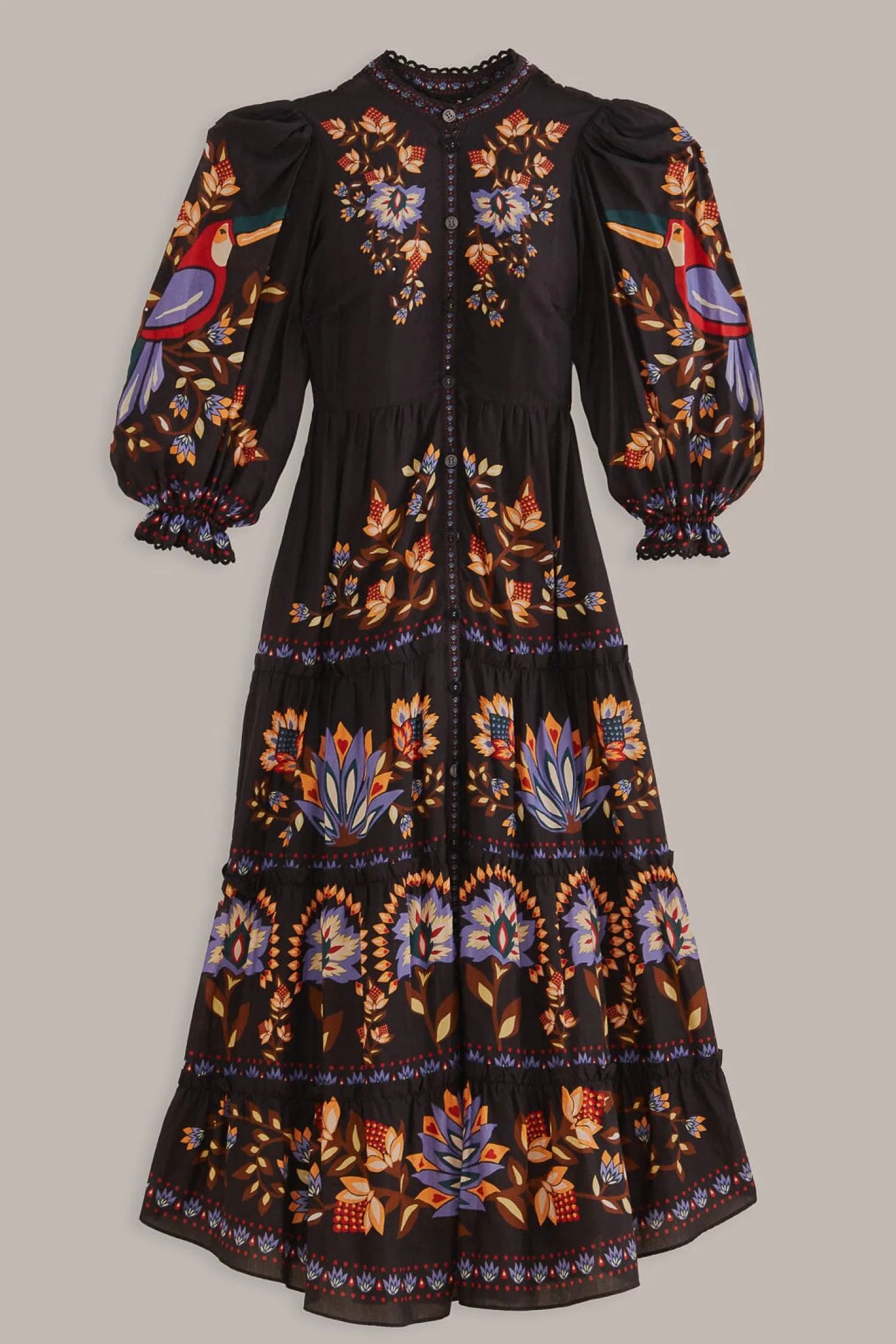 FARM Rio BLACK WINTER GARDEN LONG SLEEVE MAXI DRESS