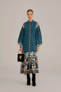FARM Rio BLUE AINIKA CHILL MAXI SHIRTDRESS