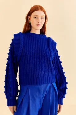 FARM Rio BLUE BRAIDED SWEATER