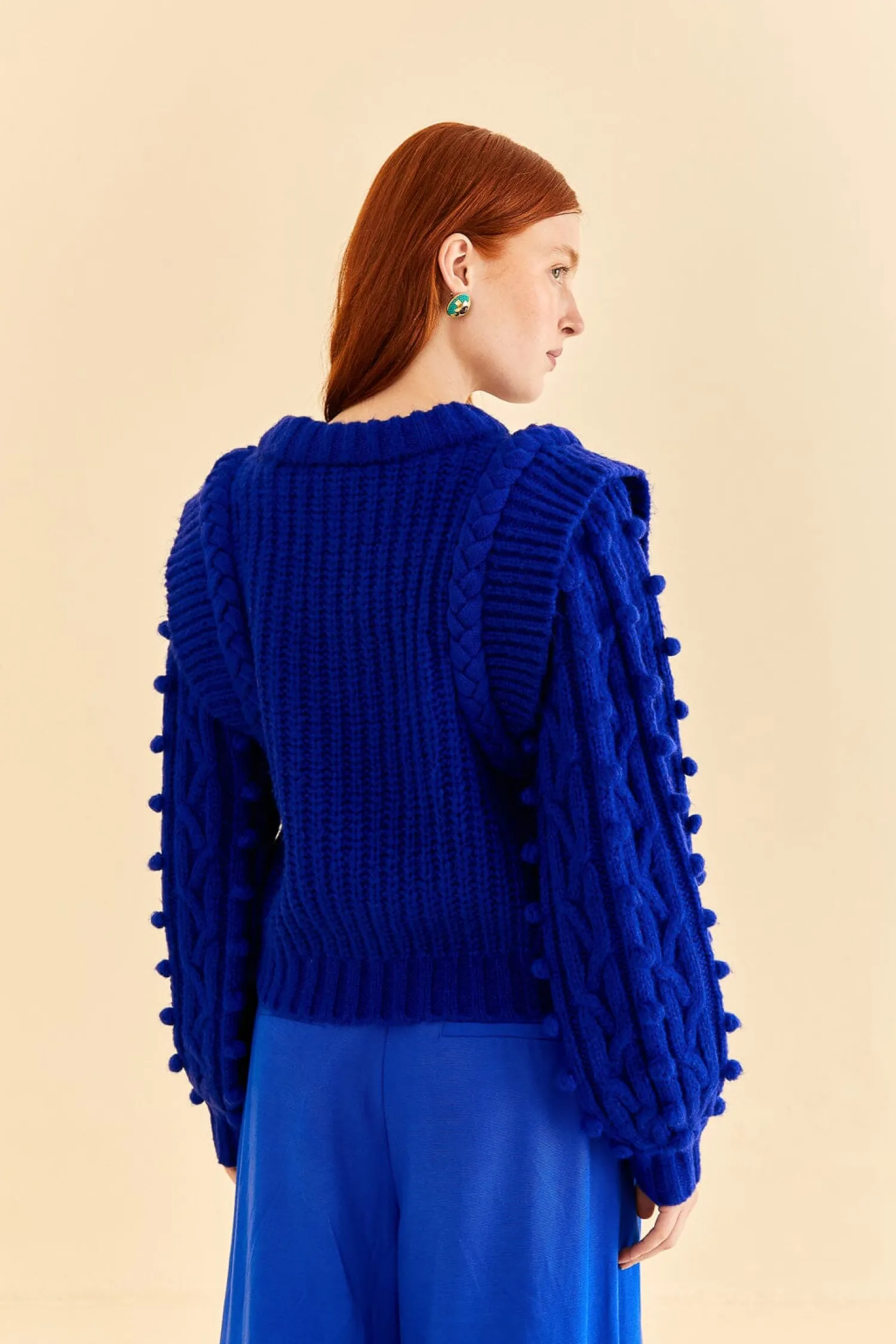 FARM Rio BLUE BRAIDED SWEATER