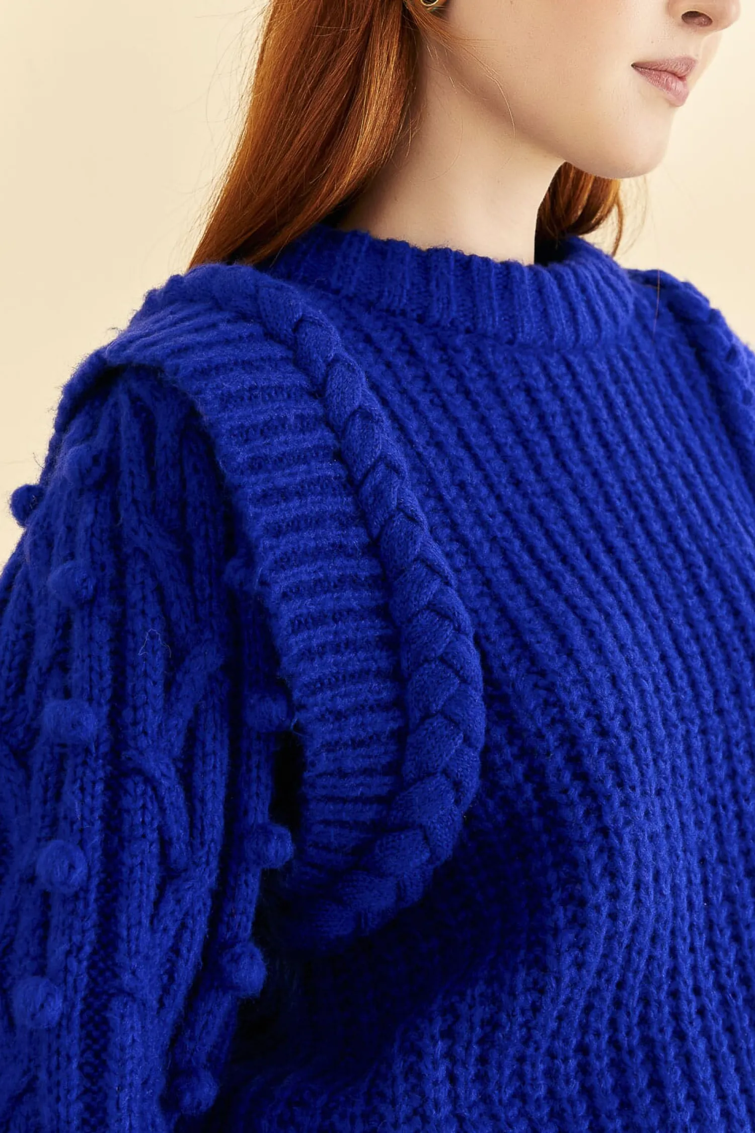 FARM Rio BLUE BRAIDED SWEATER