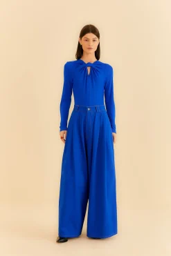 FARM Rio BLUE CANVAS MAXI PLEATED PANTS