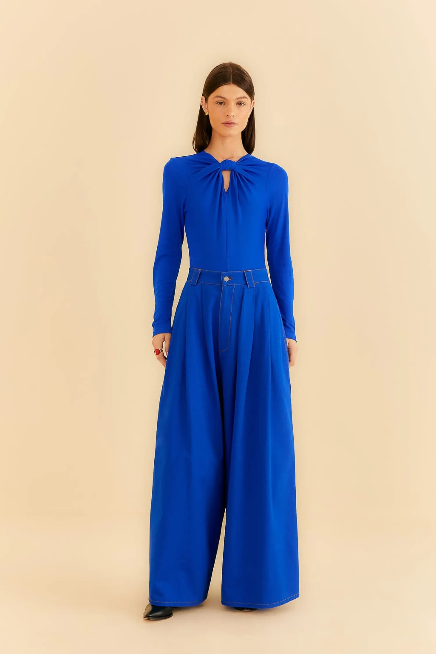 FARM Rio BLUE CANVAS MAXI PLEATED PANTS