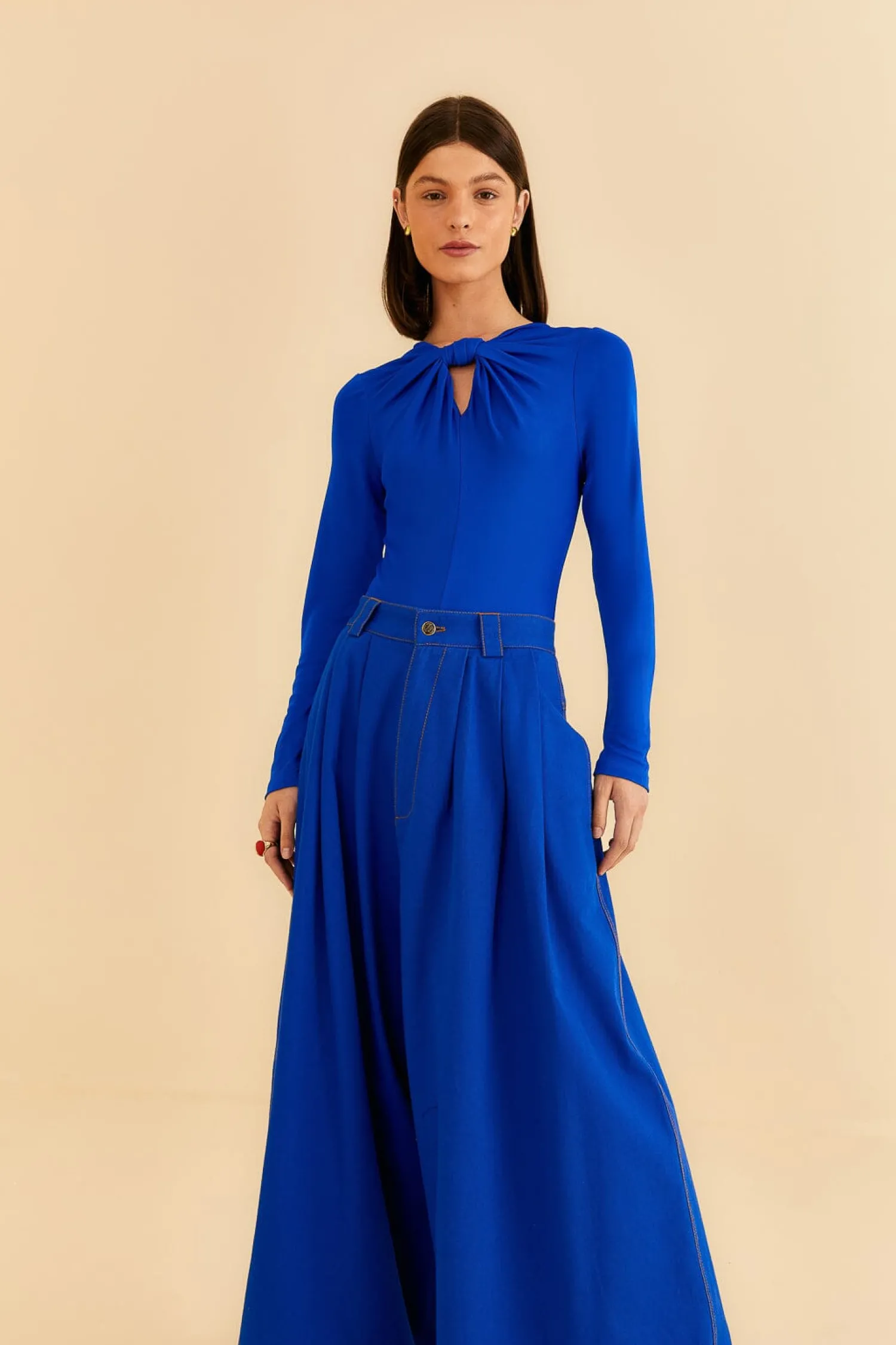 FARM Rio BLUE CANVAS MAXI PLEATED PANTS