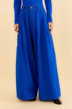 FARM Rio BLUE CANVAS MAXI PLEATED PANTS