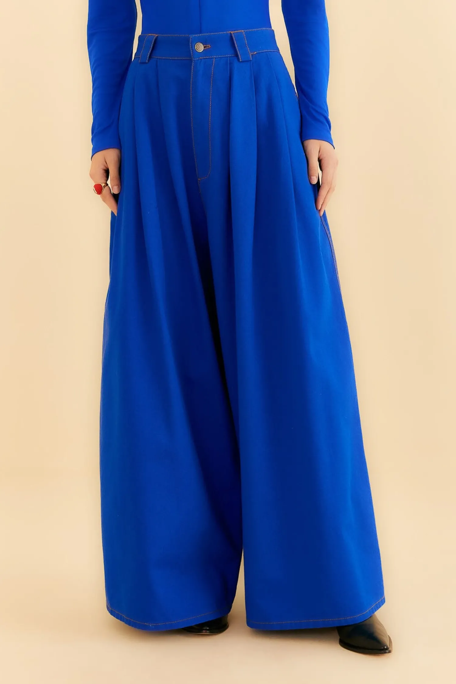 FARM Rio BLUE CANVAS MAXI PLEATED PANTS