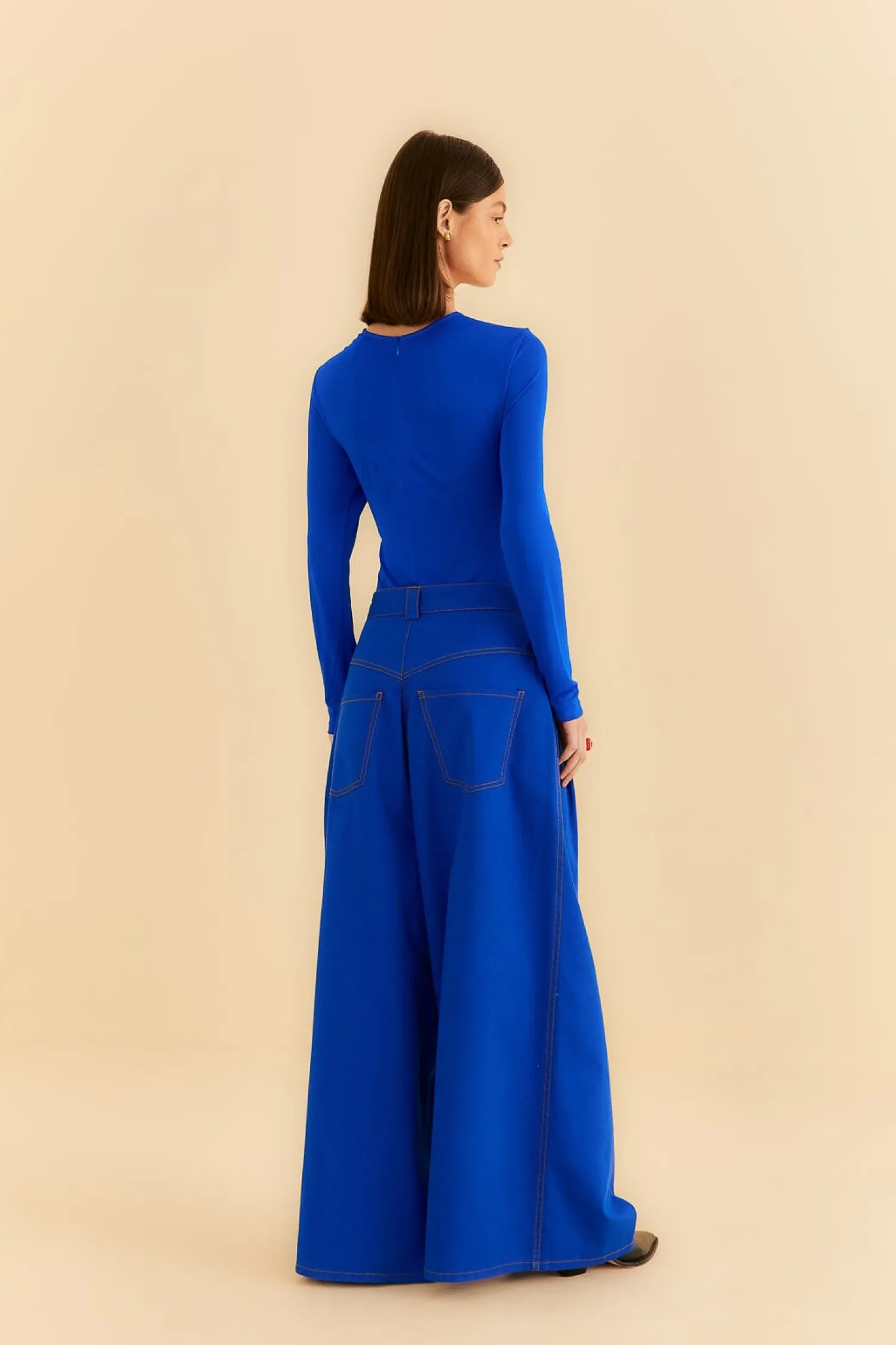 FARM Rio BLUE CANVAS MAXI PLEATED PANTS