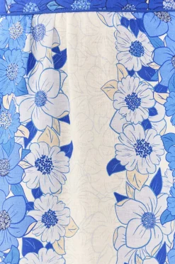 FARM Rio  BLUE FLOWER STRIPES MIDI SKIRT