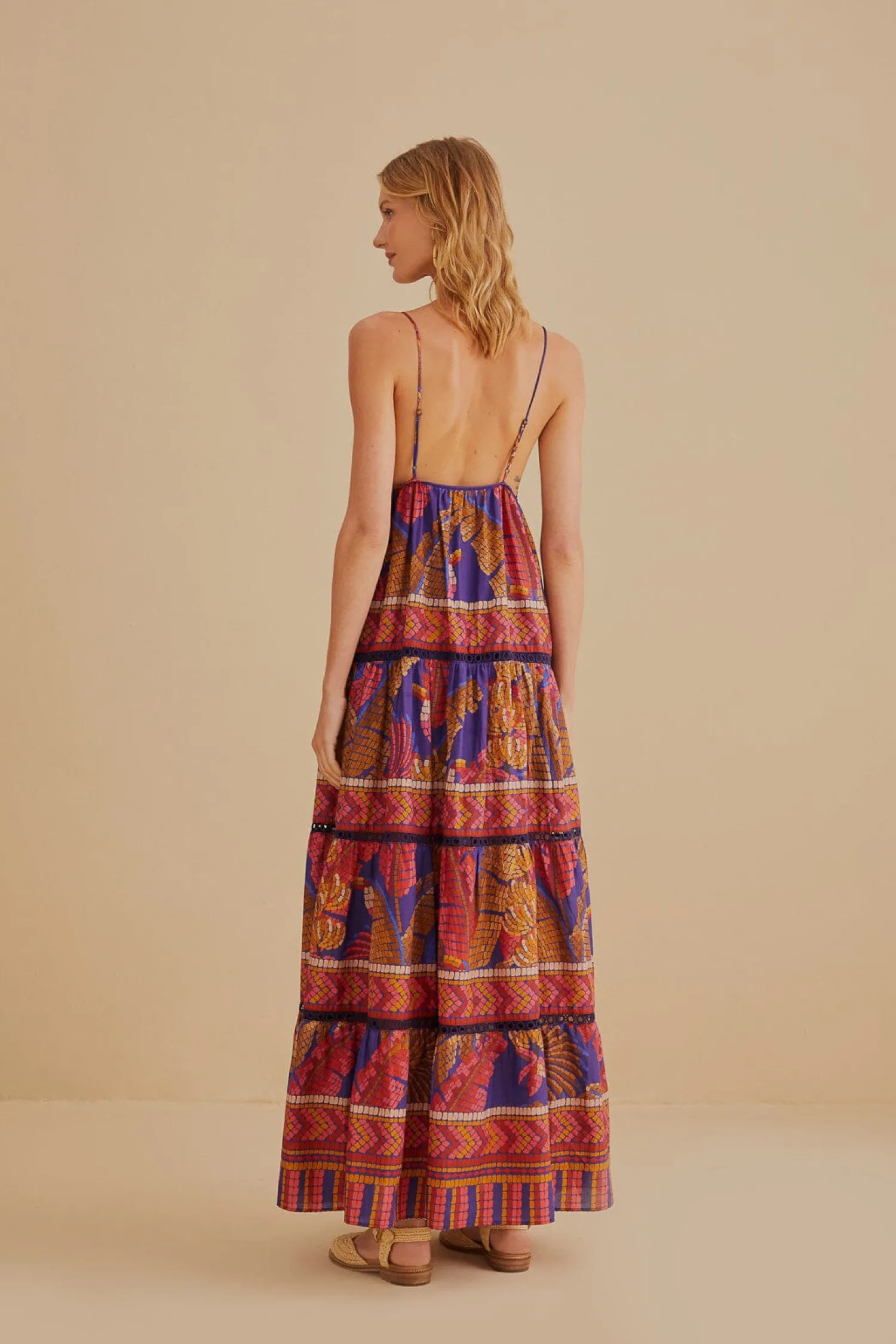 FARM Rio BLUE FOREST MOSAIC SLEEVELESS MAXI DRESS