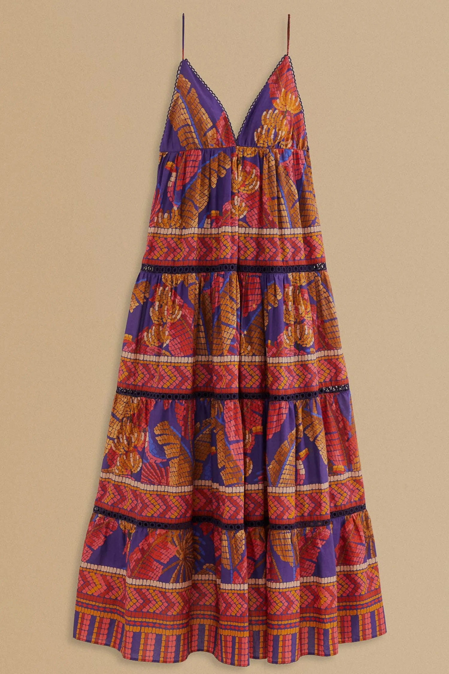 FARM Rio BLUE FOREST MOSAIC SLEEVELESS MAXI DRESS