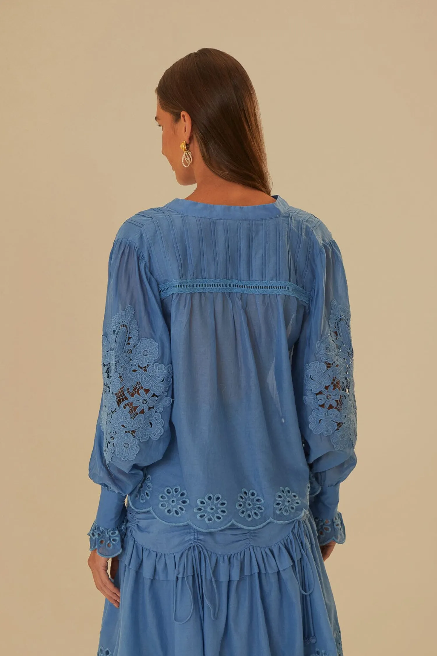 FARM Rio BLUE LONG SLEEVE ORGANIC COTTON BLOUSE