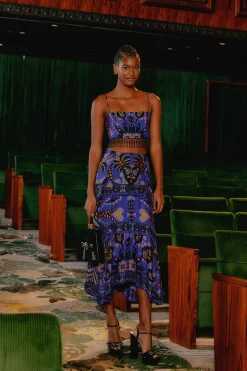 FARM Rio BLUE MARTINA SCARF BEADED MIDI SKIRT