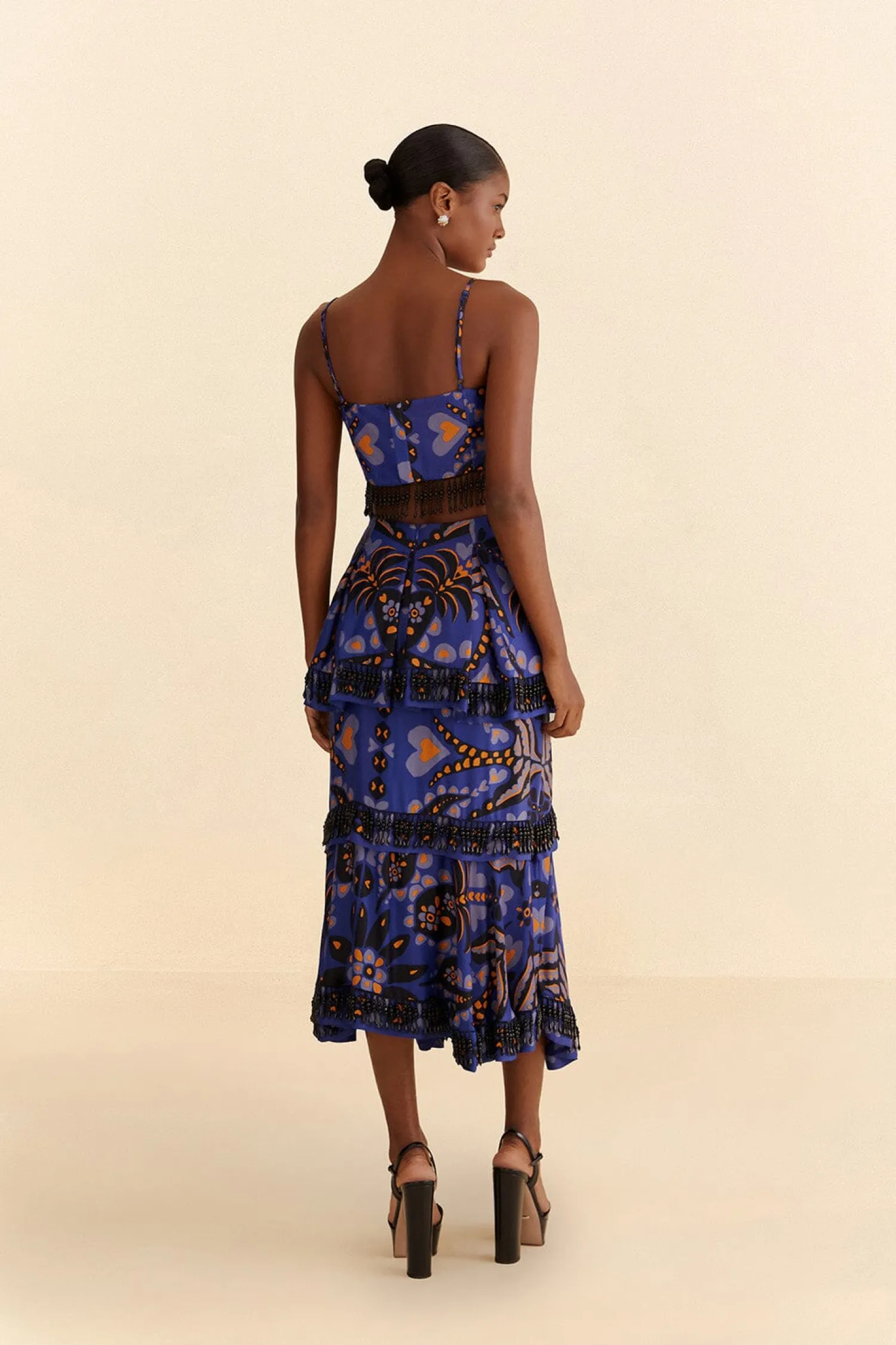 FARM Rio BLUE MARTINA SCARF BEADED MIDI SKIRT