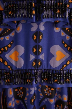 FARM Rio BLUE MARTINA SCARF BEADED MIDI SKIRT