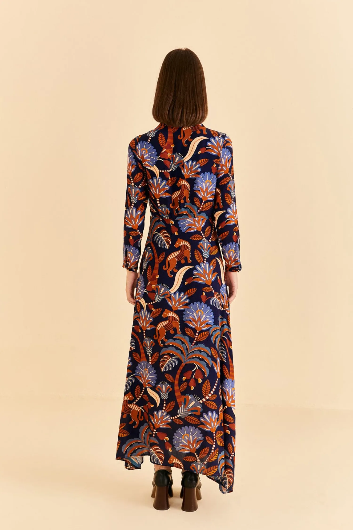 FARM Rio BLUE NATURE BEAUTY LONG SLEEVE MAXI DRESS