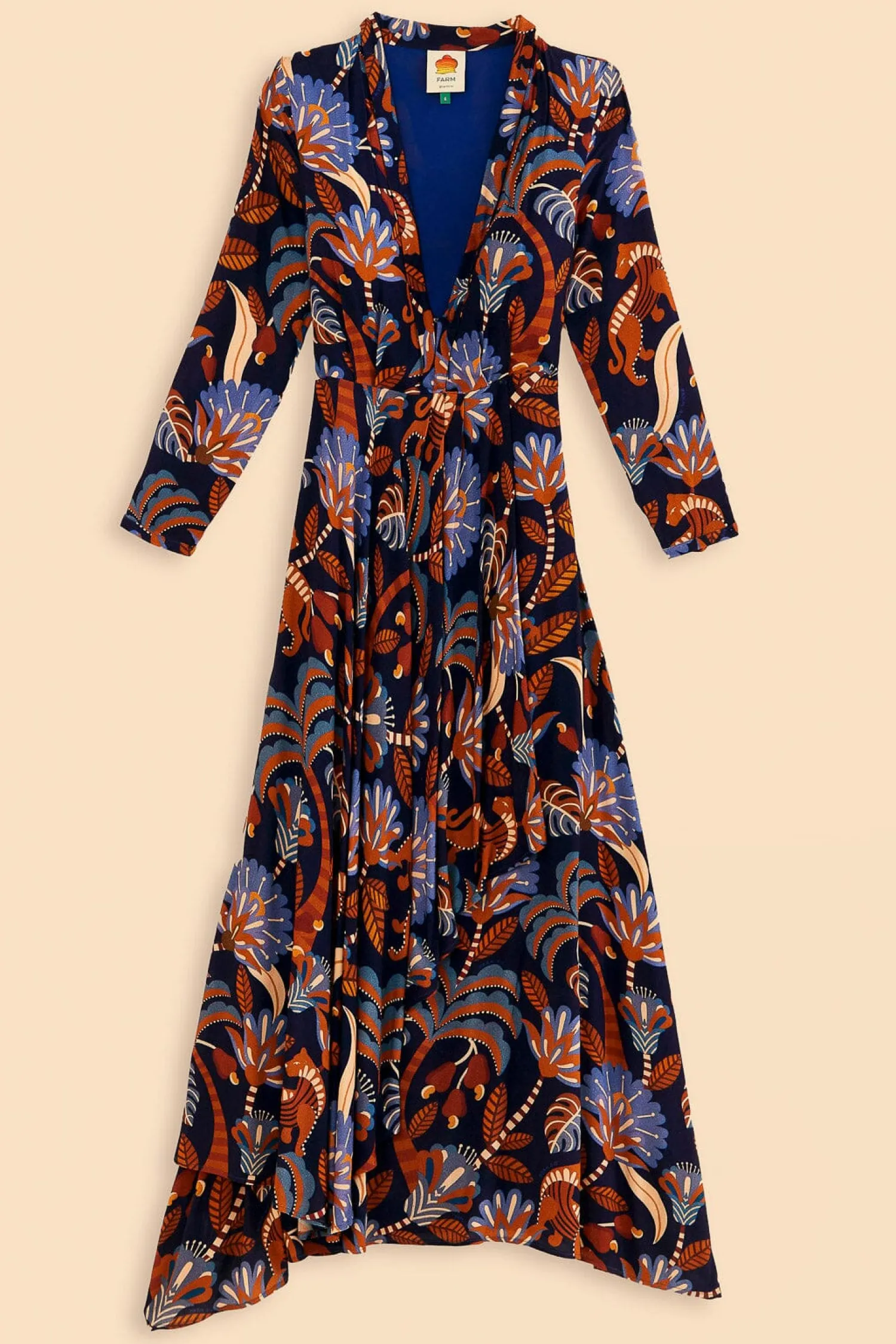FARM Rio BLUE NATURE BEAUTY LONG SLEEVE MAXI DRESS