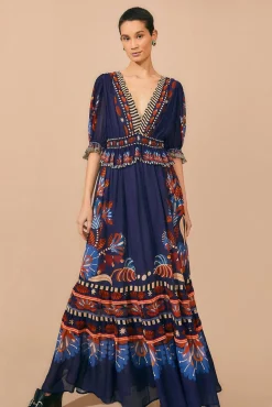 FARM Rio  BLUE NATURE BEAUTY SHORT SLEEVE MAXI DRESS