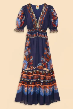 FARM Rio BLUE NATURE BEAUTY SHORT SLEEVE MAXI DRESS