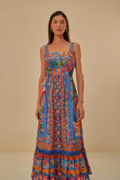 FARM Rio BLUE STITCHED GARDEN MAXI DRESS