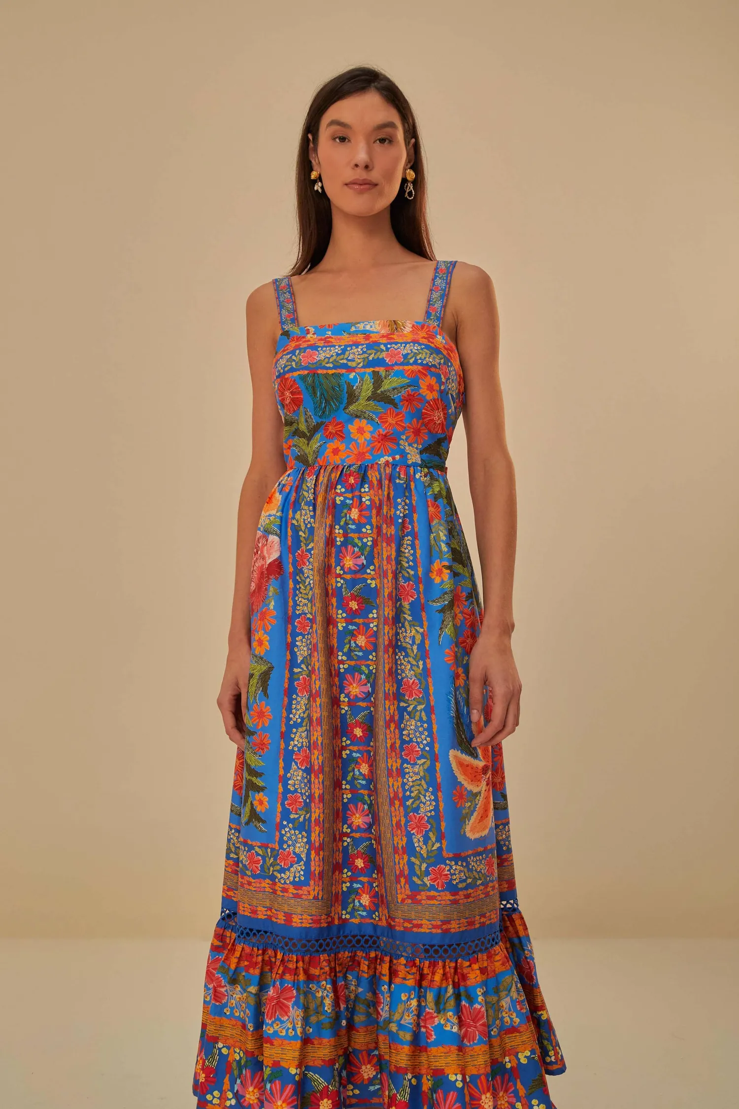 FARM Rio BLUE STITCHED GARDEN MAXI DRESS
