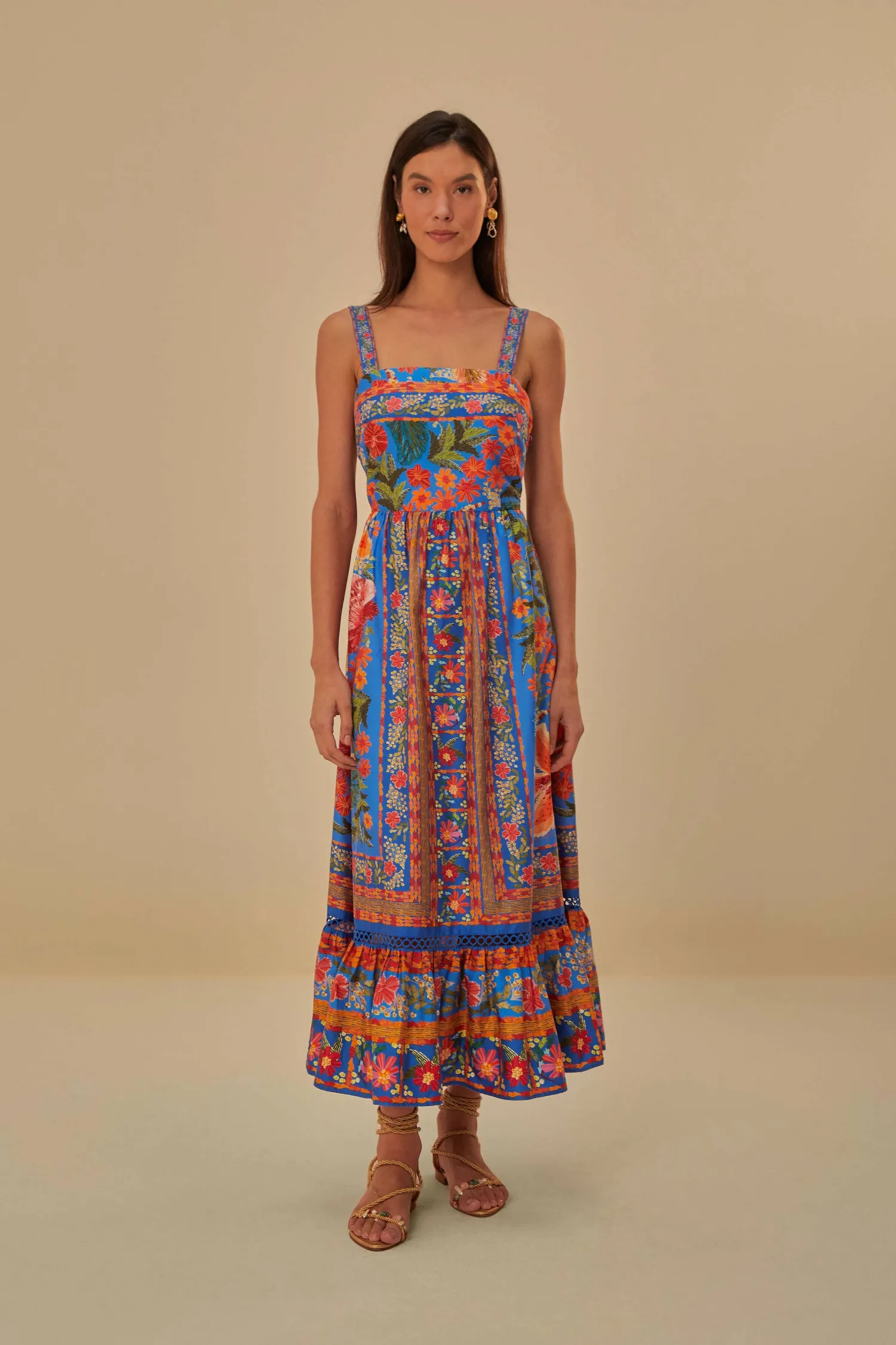FARM Rio BLUE STITCHED GARDEN MAXI DRESS