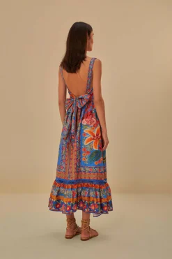 FARM Rio BLUE STITCHED GARDEN MAXI DRESS