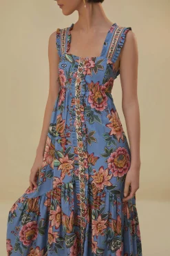 FARM Rio  BLUE WONDERFUL BOUQUET SLEEVELESS MAXI DRESS
