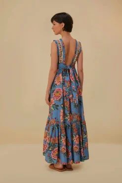 FARM Rio  BLUE WONDERFUL BOUQUET SLEEVELESS MAXI DRESS