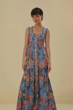 FARM Rio  BLUE WONDERFUL BOUQUET SLEEVELESS MAXI DRESS
