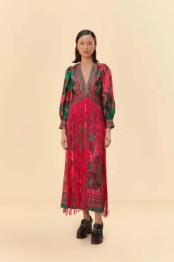 FARM Rio BLUSH FLORAL YARD FRINGE MAXI DRESS