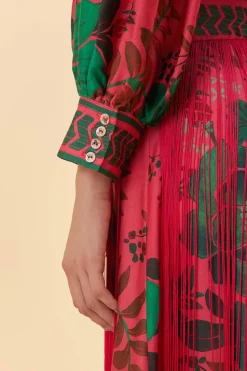 FARM Rio BLUSH FLORAL YARD FRINGE MAXI DRESS
