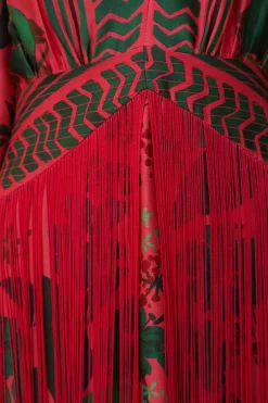 FARM Rio BLUSH FLORAL YARD FRINGE MAXI DRESS