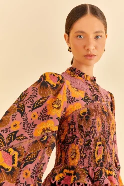 FARM Rio  BLUSH GARDEN BLOOM SMOCKED BLOUSE