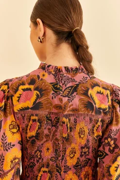 FARM Rio BLUSH GARDEN BLOOM SMOCKED BLOUSE